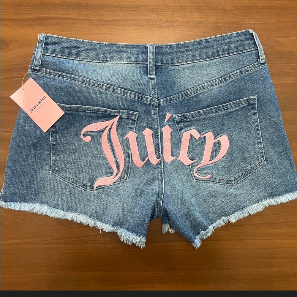 Juicy Couture Blue Denim Jean Shorts with Pink Logo comes with Free Hairclips